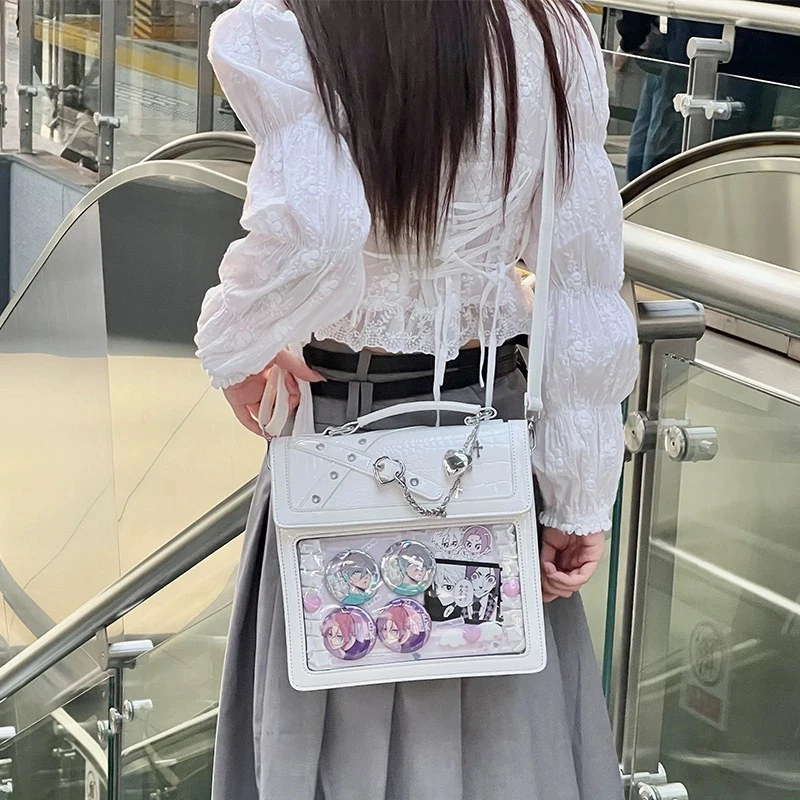 Y2K Women Gothic Backpack Kawaii Ita Bag Fashion Shoulder Bag Cute Girls Transparent Pocket Crossbody Bag New DIY Badge Knapsack