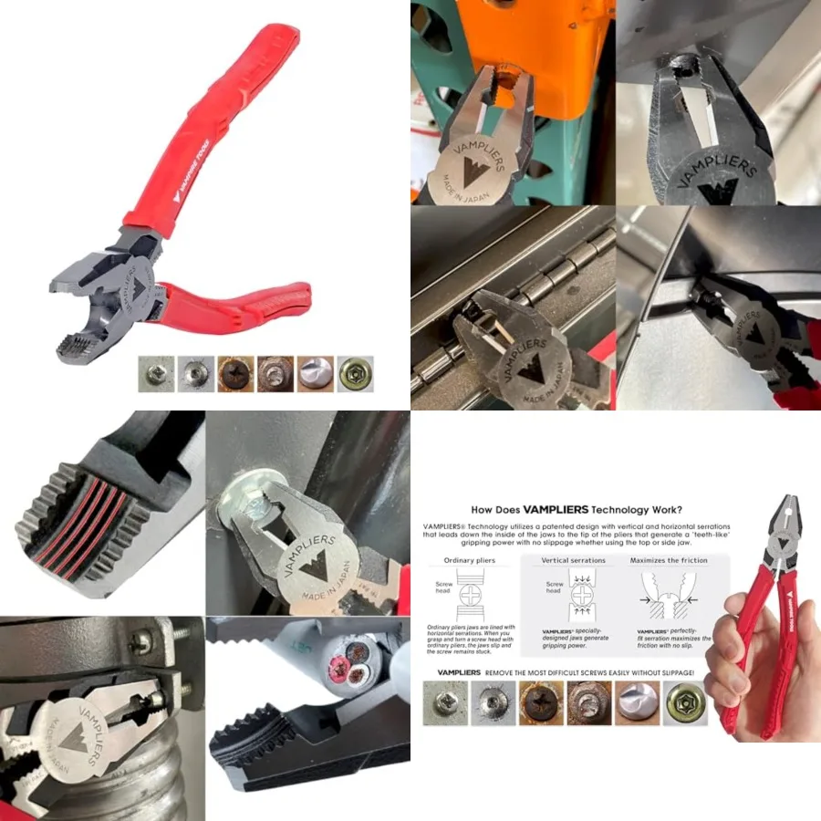 

8" Stripped Screw Extractor Linesman Pliers. Made in Japan. Time-Saving Heavy Duty Combination Pliers