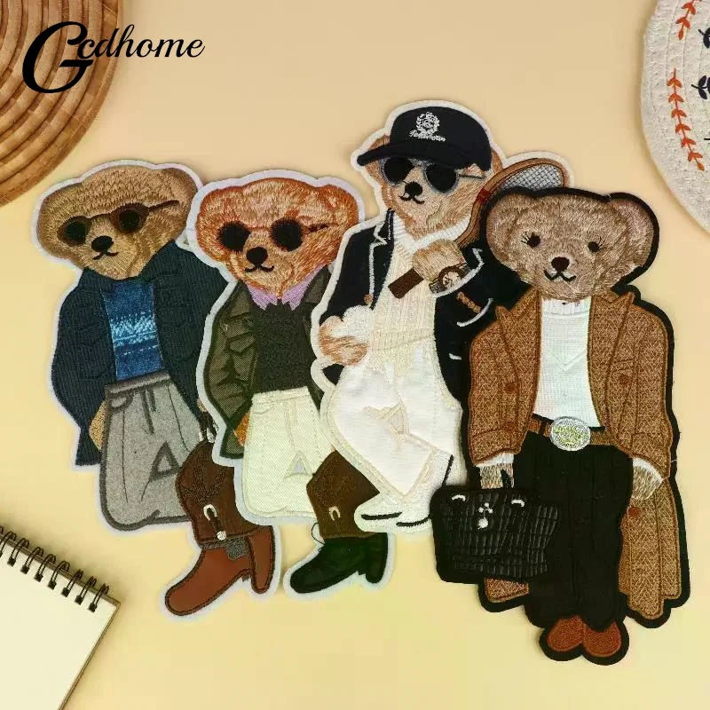 1PCS Large Bear Clothing Patch Hand Sewn Embroidery Patches Clothes Decoration Accessories Sewing Applique Backpack Textile