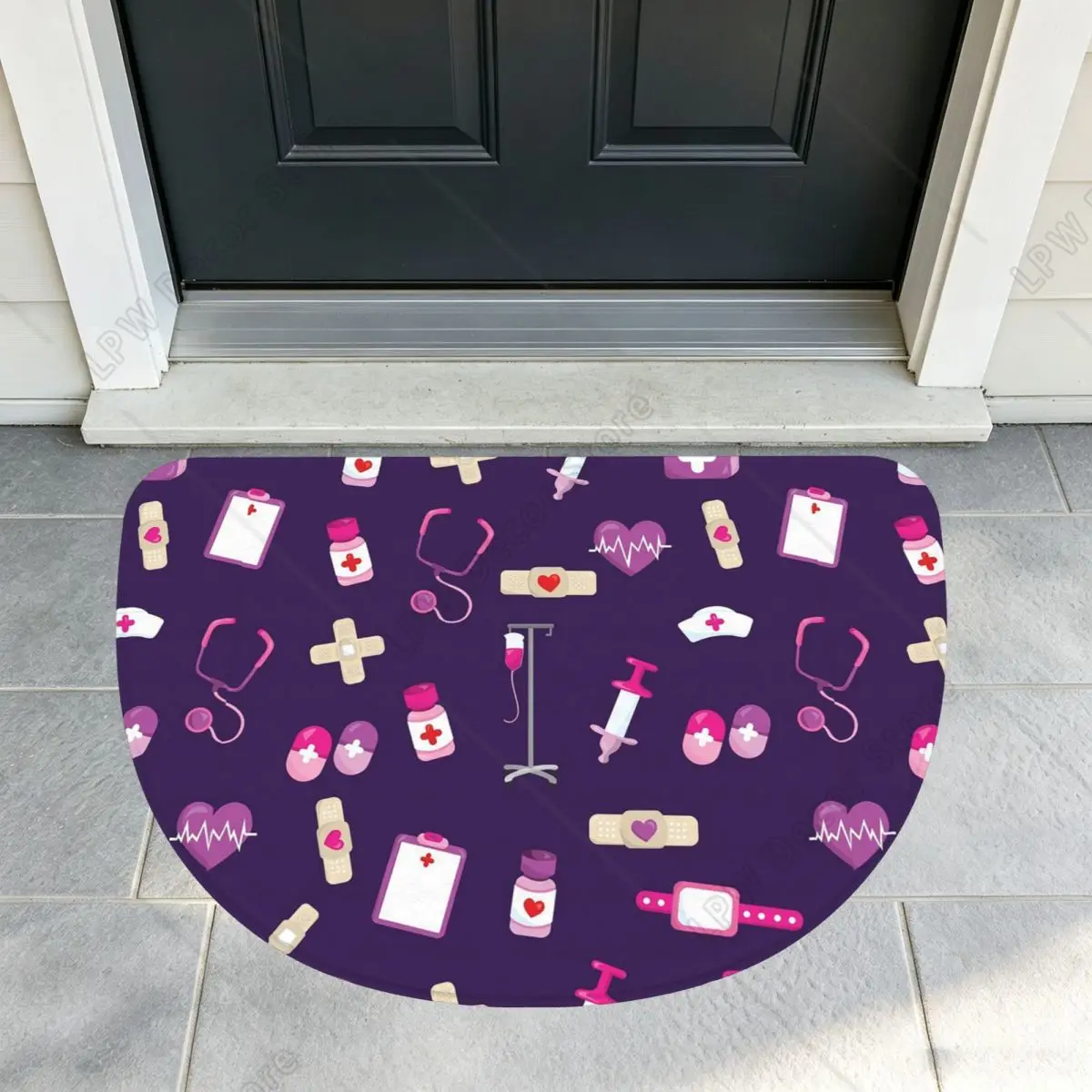 Medical Pattern Gift For Nursing Nurse Soft Half Round Doormat Non Slip Bathroom Mat Absorbent Floor Carpet for Garage