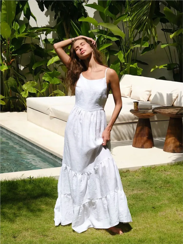 

Beachwear Summer Party Dresses For Woman Sexy Backless Seaside Vacation Suspender Dress Simple Style All-match Vestidos Trendy