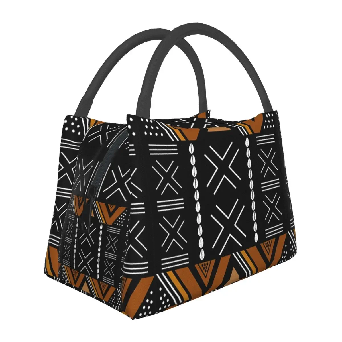 

African Mud Cloth Bogolan Design Lunch Bags Insulated Bento Box Lunch Tote Picnic Bags Cooler Thermal Bag for Woman Kids Travel