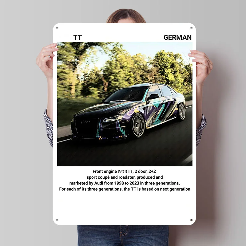 Sports Car TT Metal Poster Customized Wall Art Retro Vintage Tinplate Signs for Man Cave Office Decoration Room Desk Decor Home