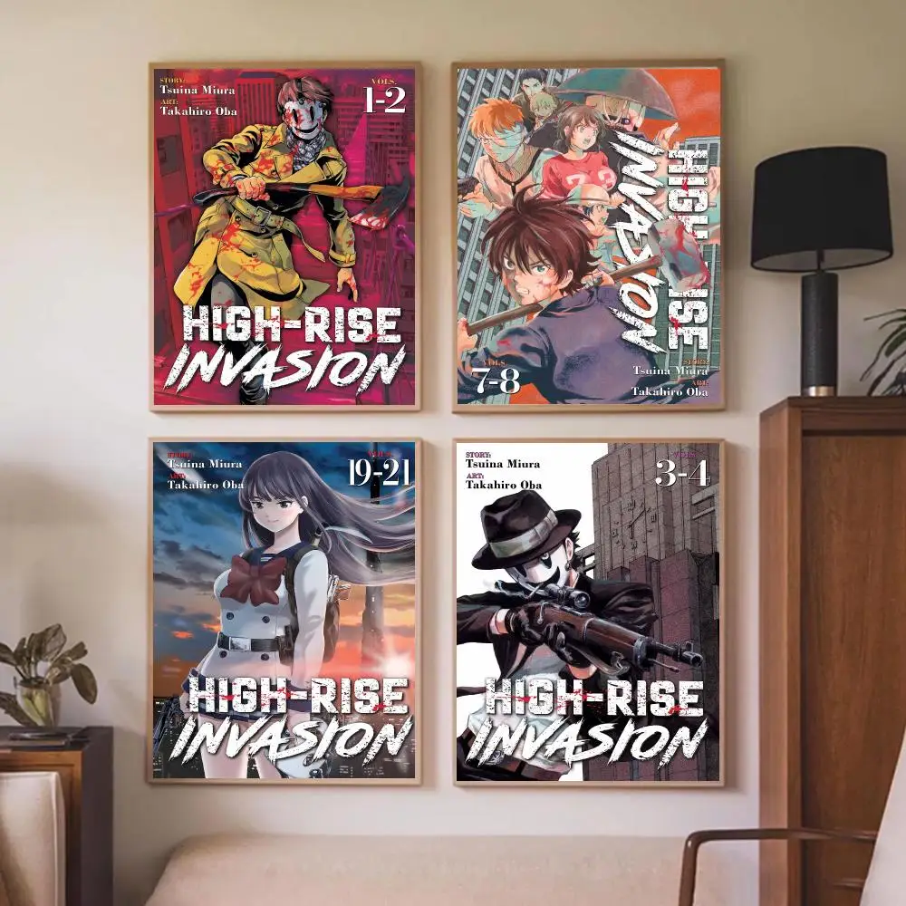Retro Anime H-High-Rise Invasion Poster Wall Art Prints for Bedroom Living Room Office Home Decoration Hanging Artwork Gift