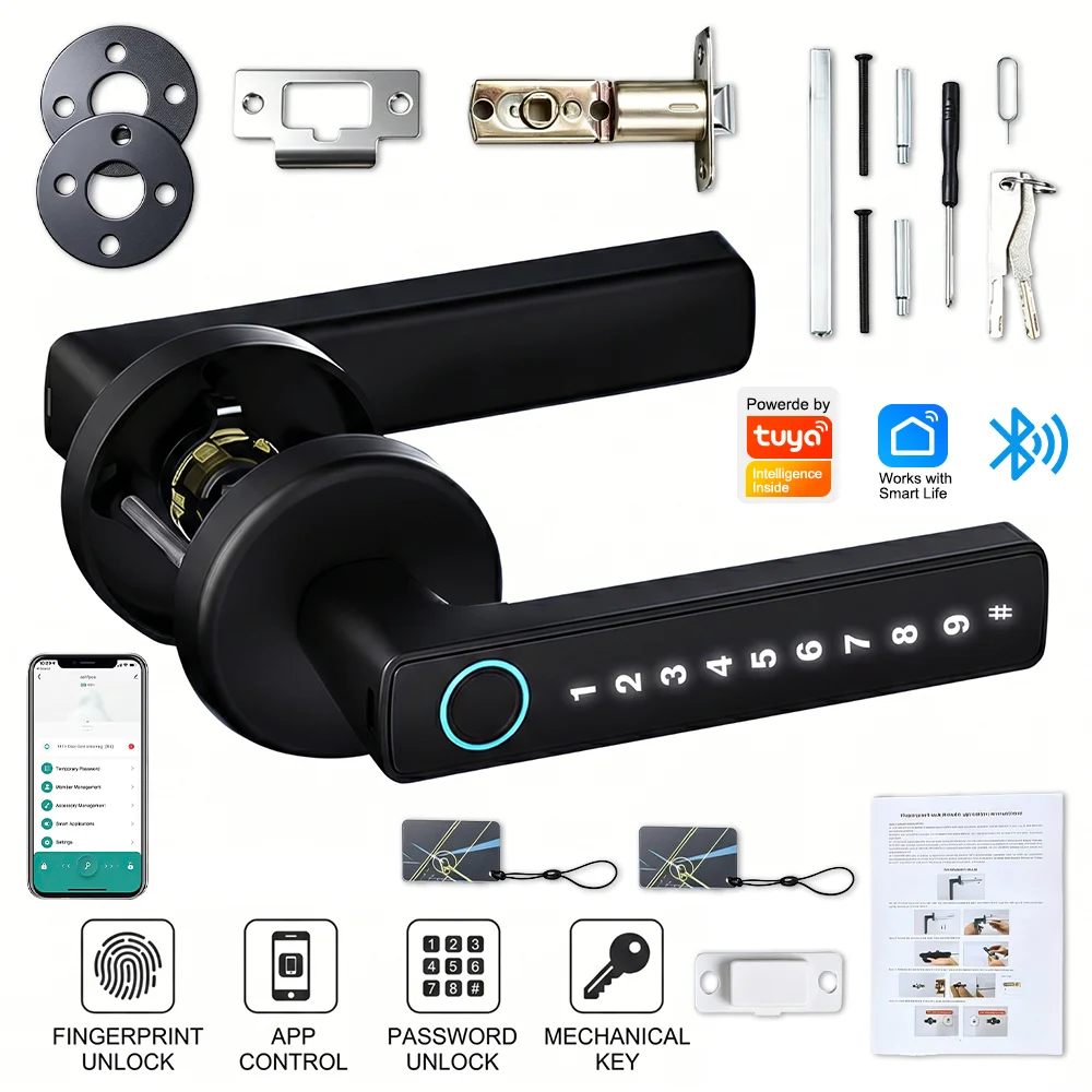 Upgraded Biometric Fingerprint Smart Door Lock, Bluetooth Digital Keypad Keyless Entry Door Lock, Password Touch Keypad Electronic Security Lock, Applicable Door Thickness 30mm-55mm For Home Apartment Office