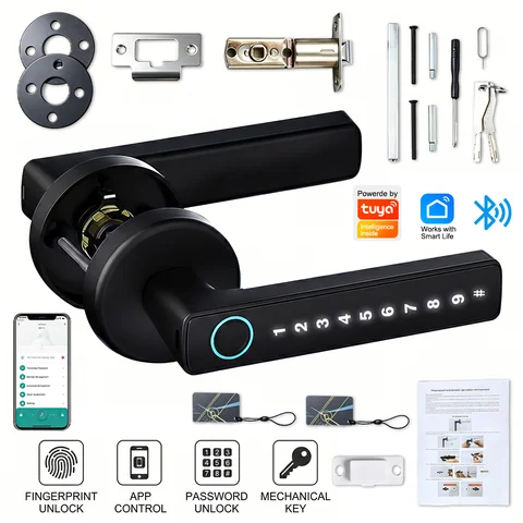 Upgraded Biometric Fingerprint Smart Door Lock, Bluetooth Digital Keypad Keyless Entry Door Lock, Password Touch Keypad Electronic Security Lock, Applicable Door Thickness 30mm-55mm For Home Apartment Office