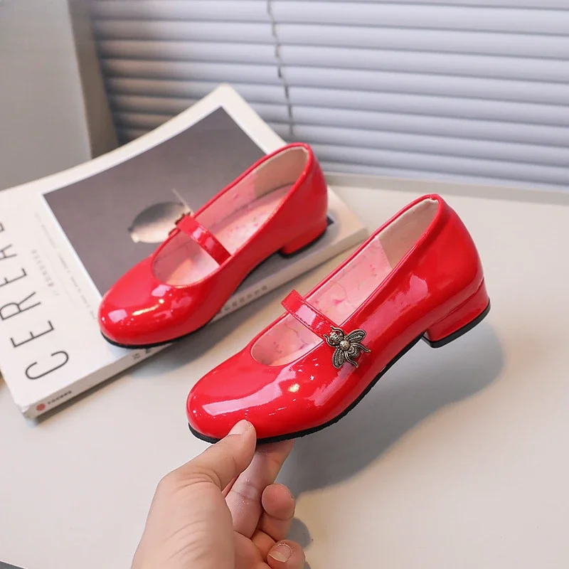 

Kids Leather Shoe Glossy Girl Princess Shoes for Party Wedding Spring Autumn Fashion Children High Heels Breathable Non-slip