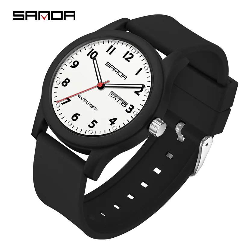 SANDA 3263 Student Exam Watch - Lightweight, Silent, Waterproof, Luminous, Double Calendar, Anti Fall and Scratch Sport Watch
