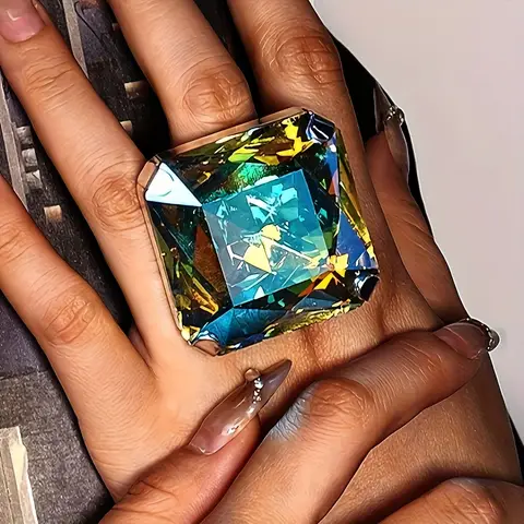 असाधारण महिलाओं के लिए विशाल अतिरंजित स्क्वायर क्रिस्टल बड़ी अंगूठी चमकदार बड़ी पत्थर की अंगूठी अंगूठे आभूषण 8 best sales बड़े आकार की अंगूठी - №1