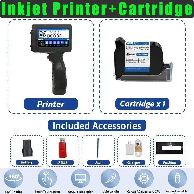 Portable Printers 1755plus 28 Languages Handheld Inkjet Printer Text QR Barcode Batch Number Logo Image Date Printing Machine