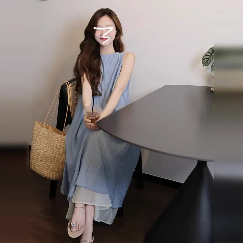 Vestidos sem mangas feminino y2k rosa outono a céu aberto oco perspectiva pura ilusão transparente sensual all-match