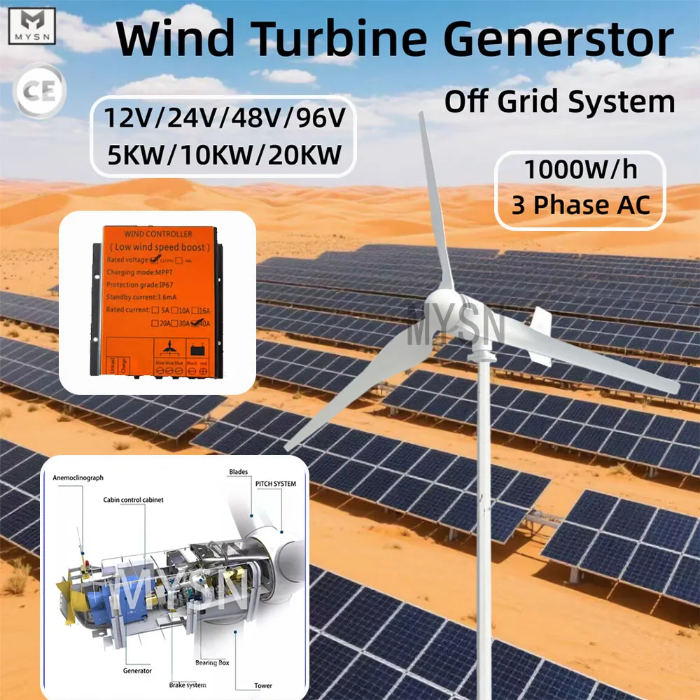 

10KW 5KW 20KW Horizontal Wind Turbine Generator 12V 24V 48V Three Phase Low Noise Wind Turbine for Home Appliance or Farm DIY
