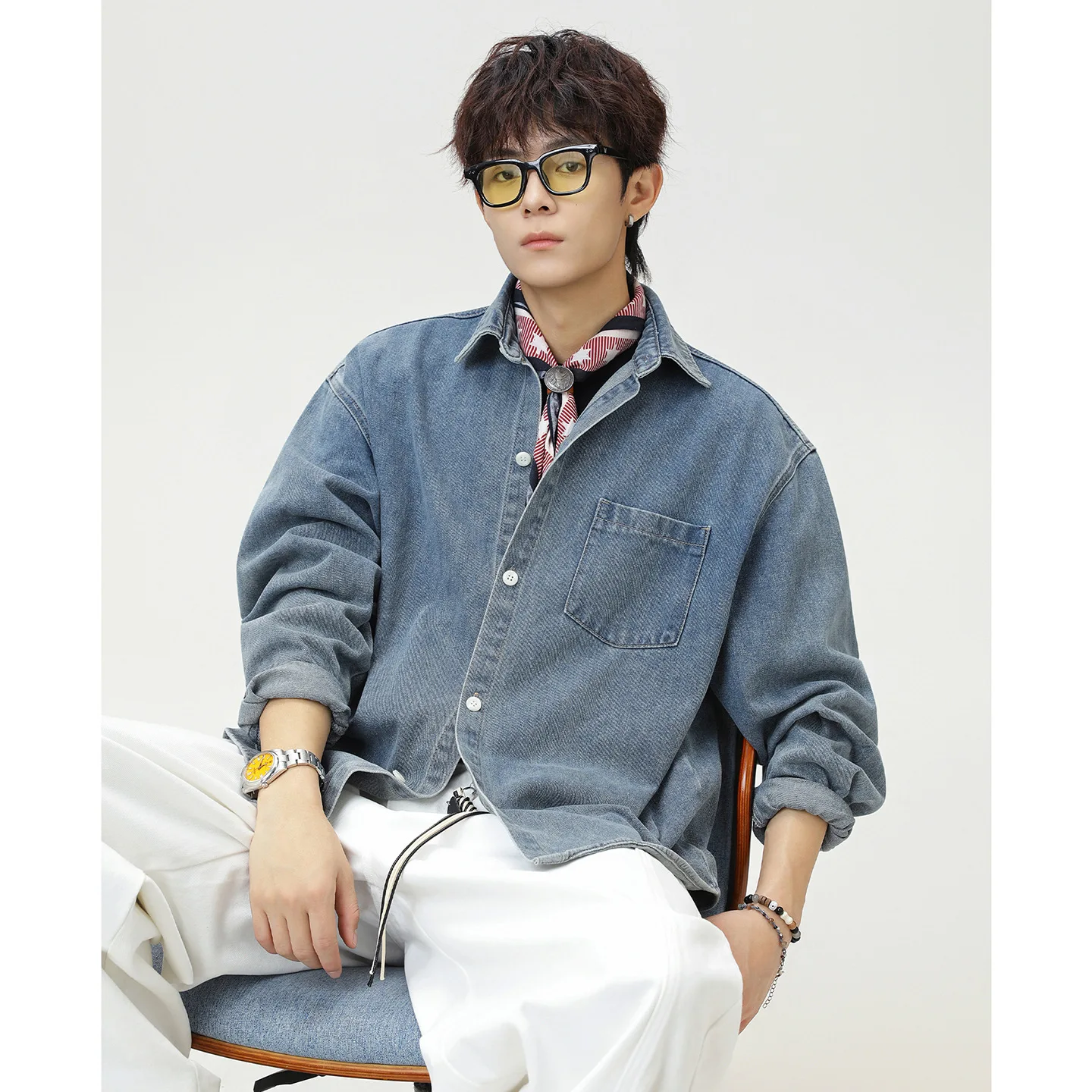 Men's Denim Shirts 2025 Autumn New Jacket Vintage Raw Denim Long Sleeve Shirt Loose Casual Washed Denim Shirt Jacket