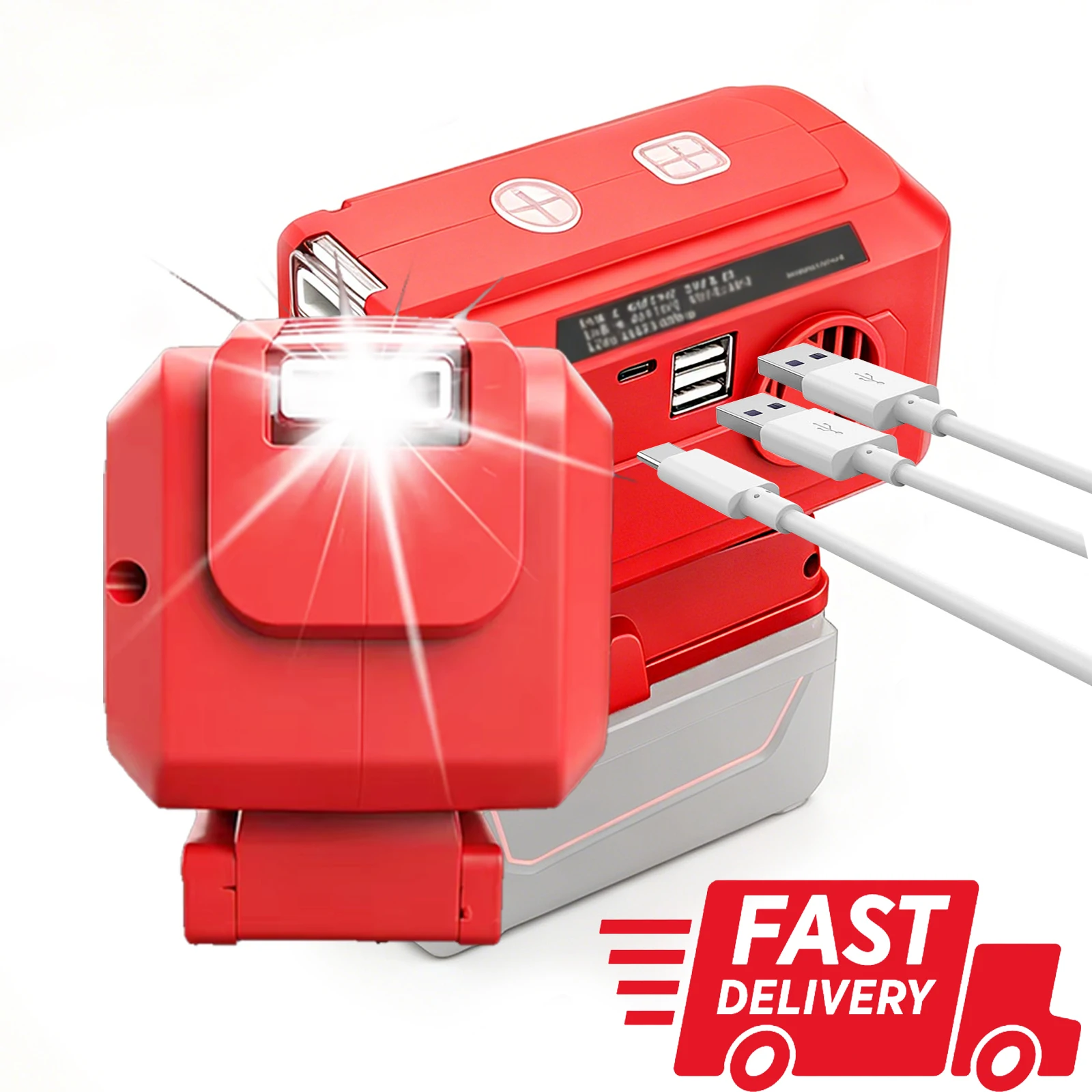 220W Power Inverter Compatible with Milwaukee 18V Battery, DC 18V to AC 110V Battery Inverter, Power Station Generator with 1 AC Outlet, 2 USB Ports & 1 Type-C Fast Charging, 400LM LED Work Light