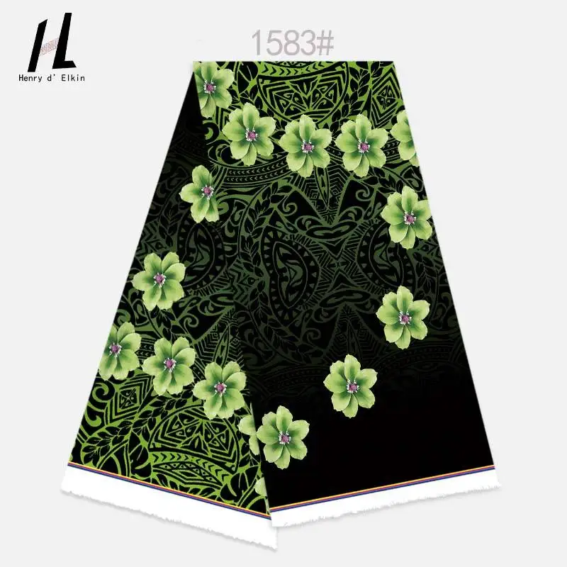 Bild 7: Lebendiges Frangipani-Blumenmuster mit Tribal-Design, Digital Bedruckter Polyesterstoff für Mumu-Kleider, Sarongs