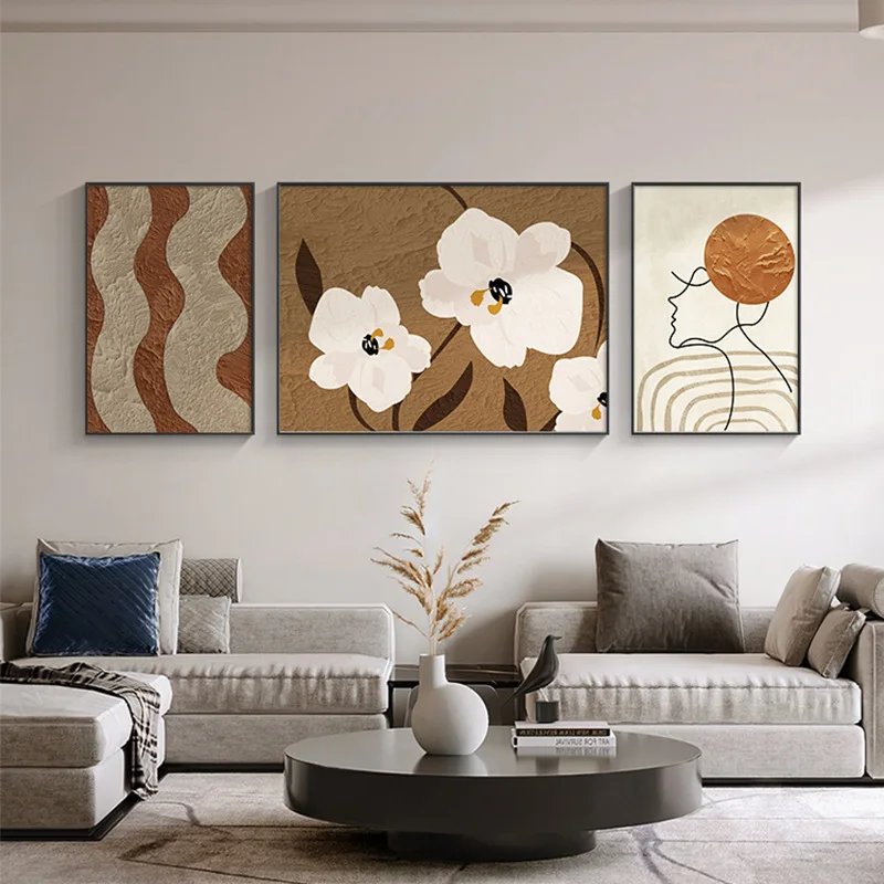 Modern minimalist abstract wabi sabi decorative sofa background wall line figure flower canvas painting