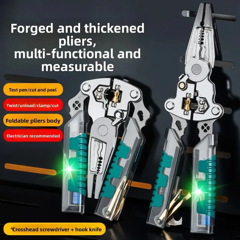 Multi-function Wire Stripping Plier Foldable Voltage Testing Cable Cutter for Cutting Stripping Crimping Wires Electrician Plier
