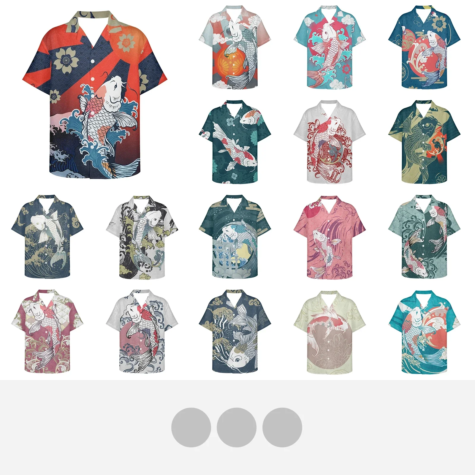 Japanese Koi Pattern Good Luck Orange Men Fashion Casual Hawaiian Printed Slim Fit Shirt Male Social Short Sleeve Beach Aloha