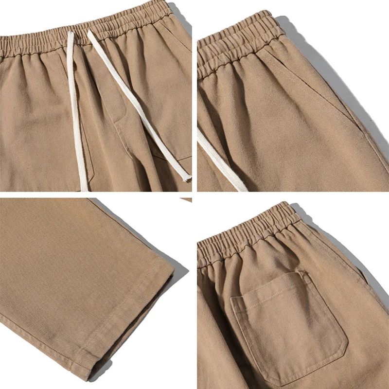 Cotton Casual Pants Men Oversized Wide Leg Pants Men Japanese Streetwear Hip-hop Loose Straight Pants Men Beige Trousers S-2XL