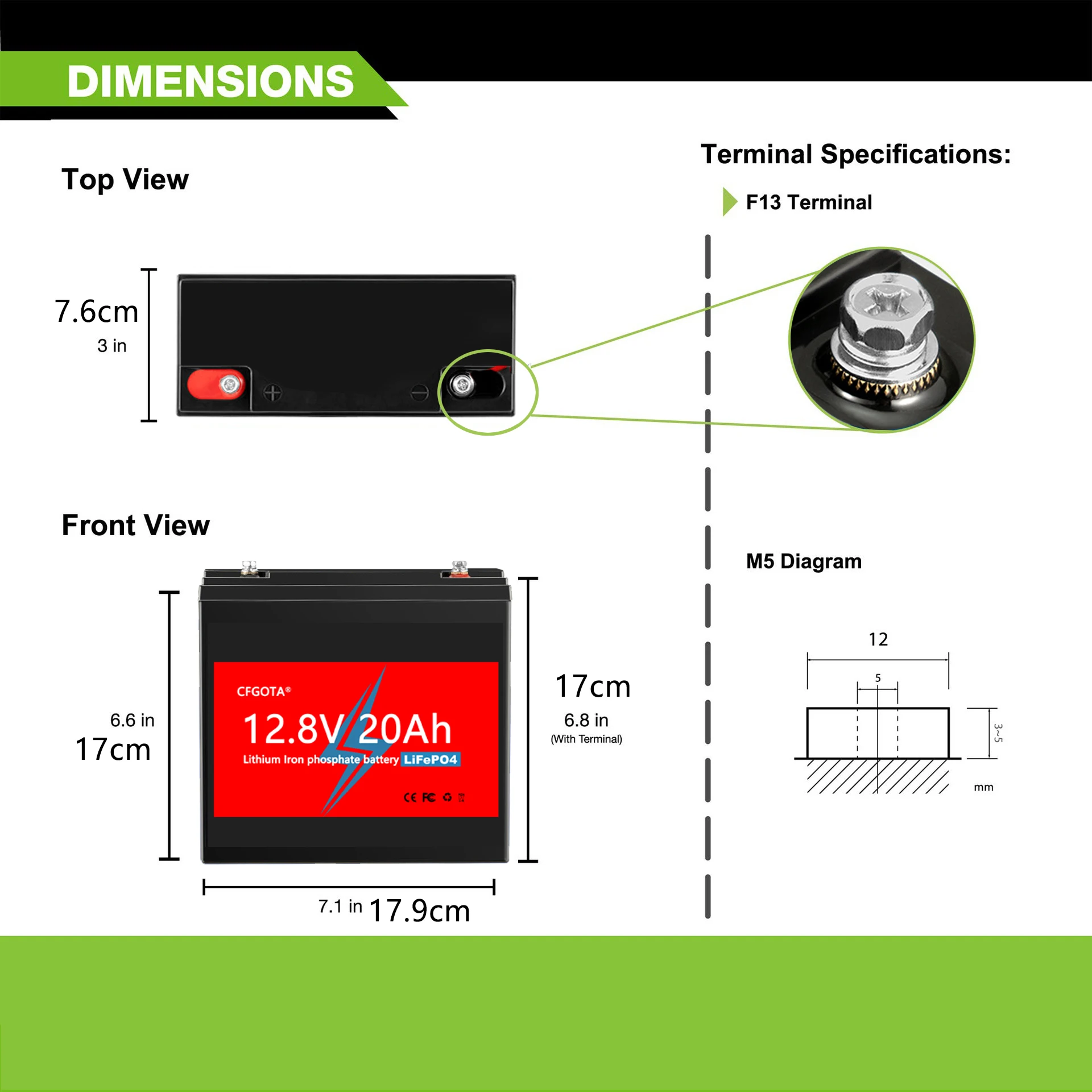 20Ah 12V LiFePO4 Deep Cycle Battery Built In Smart BMS ,for Trolling Motor,Home Energy,Solar Power Storage