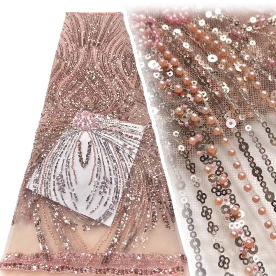 

Розовые африканские бусины, тюлевые кружевные ткани для жениха, 2022, высокое качество, вышивка блестками, французские тюлевые кружева для нигерийской свадьбы, TP1218