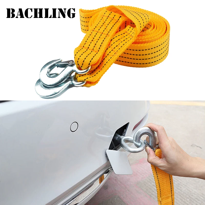 3M Heavy Duty 3 Ton Car Tow Cable Towing Pull Rope Strap With Hooks Portable Self-driving Tourism Heavy Duty Rescue Rope