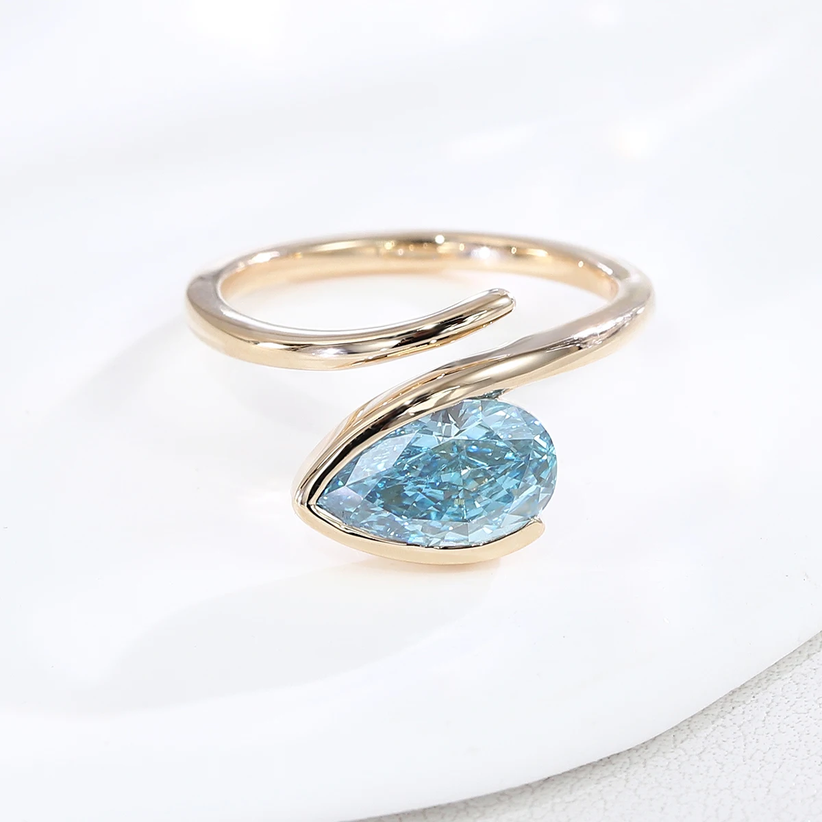 Provence Curved Ring 10K Solid Gold Lab gemstones Trendy Ring Snake Ring Everyday Open Ring Fine Jewelry Valentine's Day Gifts