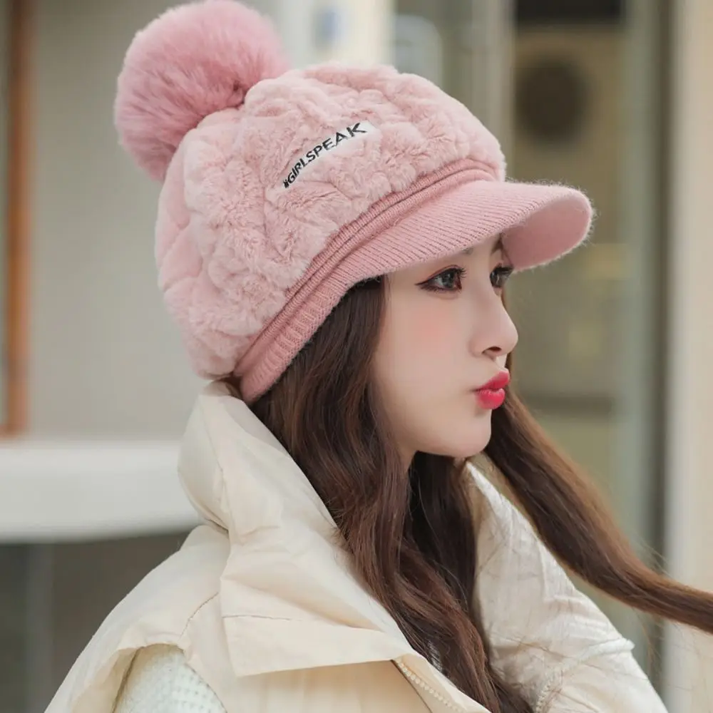 Peaked Cap White Duck Tongue Cap Winter Fluffy Plush Hat Thick Fur Faux Caps Head Warmer Outdoor Visors Women Girl Peaked Cap