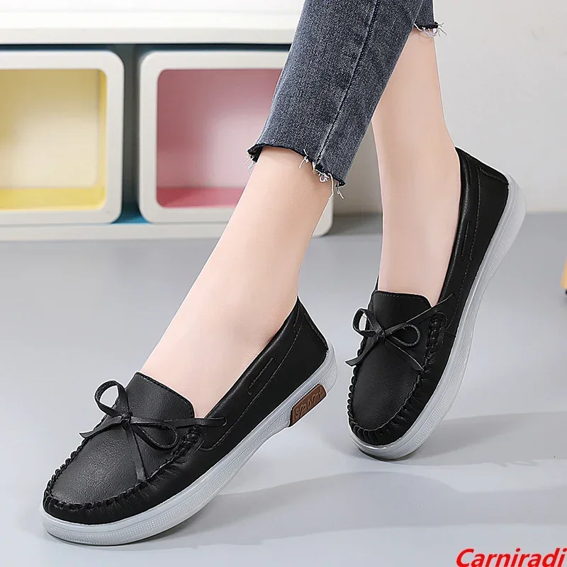 

Women Genuine Leather Lightweight Loafers Casual Shoes Ladies Ballet Slip On Flats Boat Shoes Big Size 35-41 Mother Moccasins