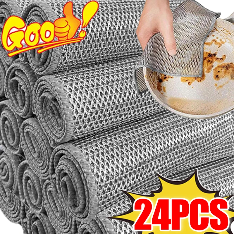 Metal Wire Dishcloth Thickened Double-sided Steel Wire Rags Towel Non-Scratch Kitchen Pot Washing Dish Cloths Cleaning Tools