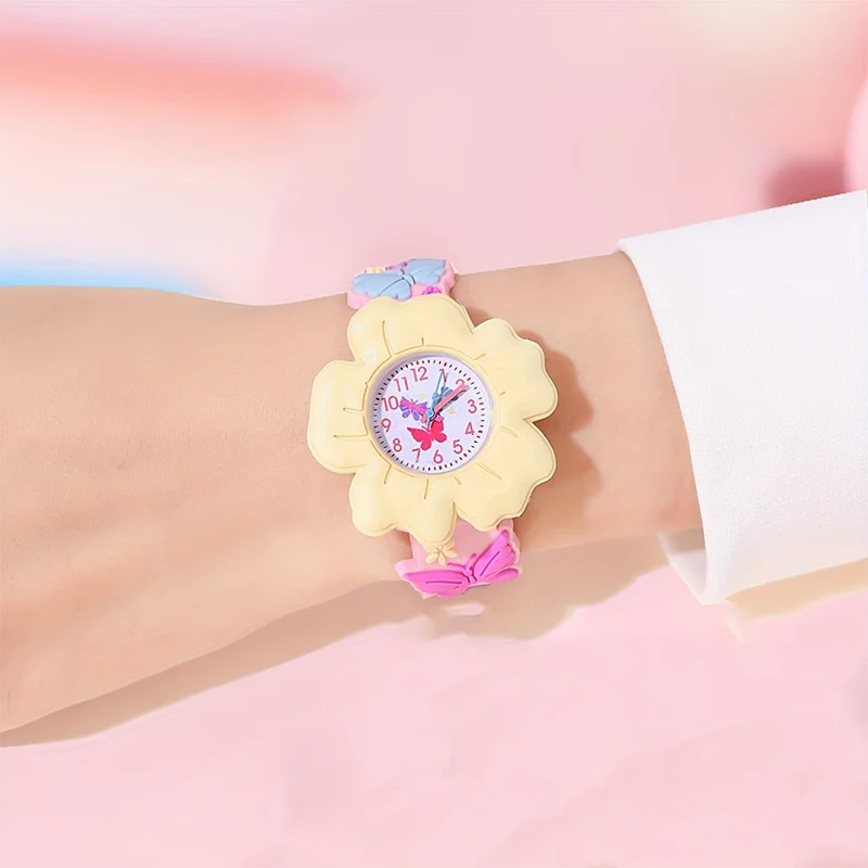 New Children's Flower Butterfly Cartoon Watch 3D Pattern PVC Soft Adhesive Skin friendly Children's Watch