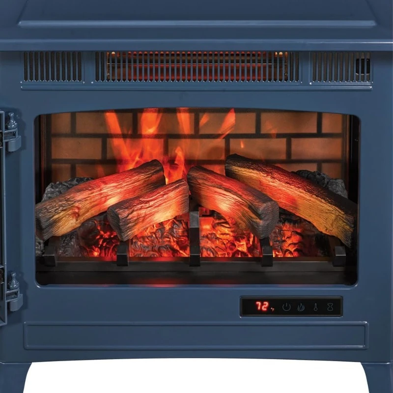 Freestanding Electric Fireplace Stove Heater with 3D Flame Effect for 1,000 Sq  Navy  Charming Design To Provide You with Warmth