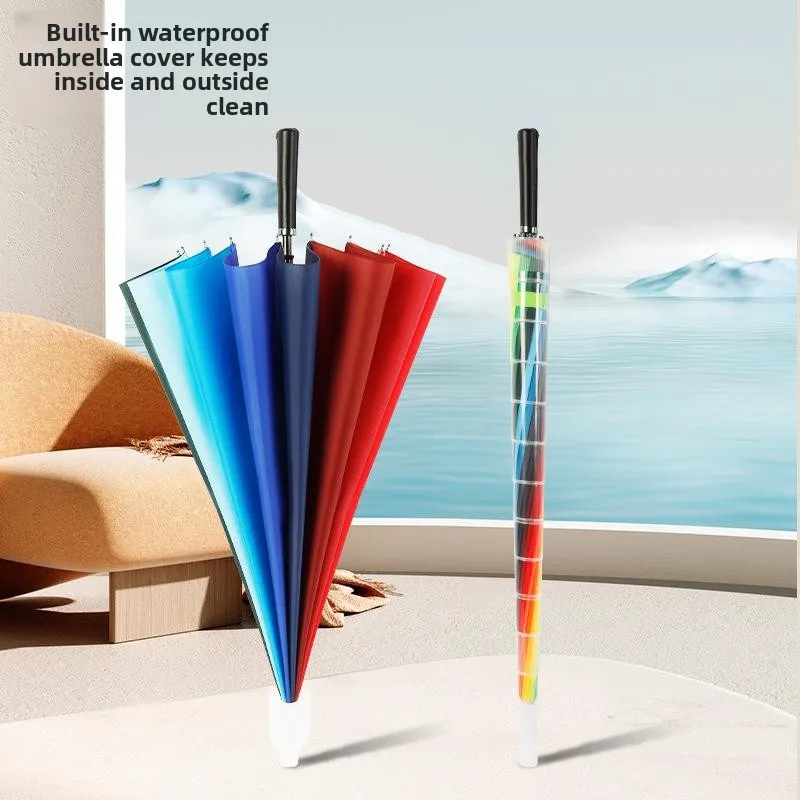 Thickened Men's Automatic Umbrella 24 Ribs Long Handle Straight Pole Anti-Typhoon Extra Large Double Thickness Straight Handl...