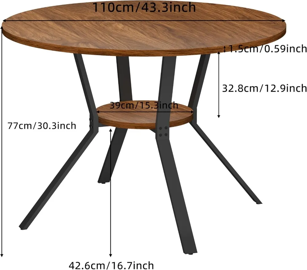 Factory Direct 2026 43in Round Dining Table for 2-4, Kitchen Table with Storage Shelf, Modern Farmhouse, Adjustable Feet