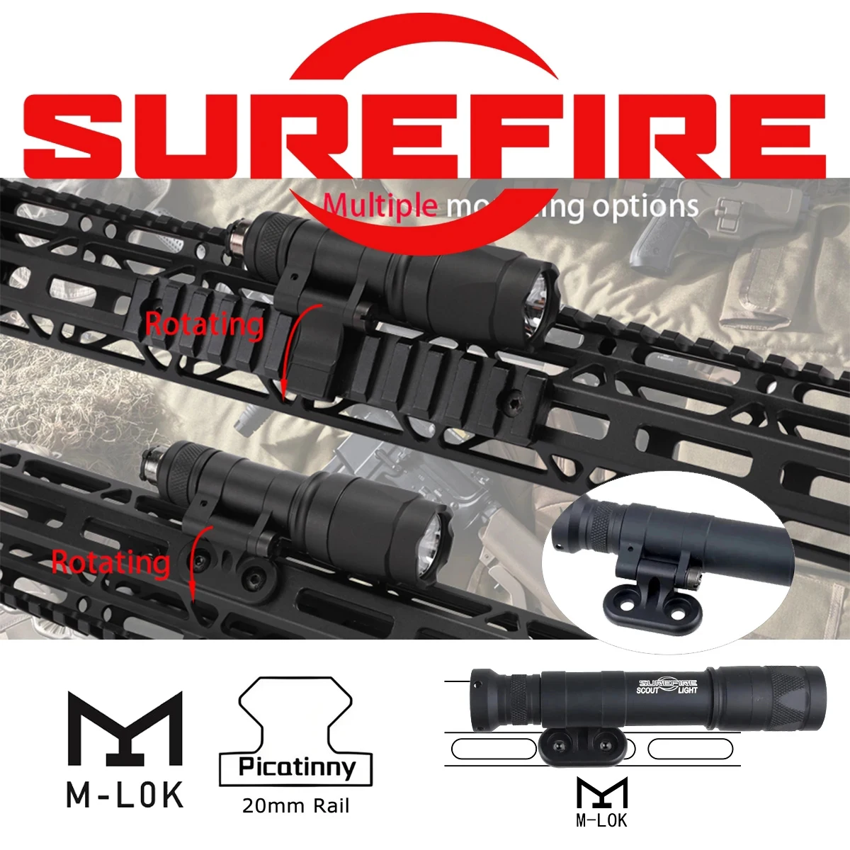 

Surefire M340 M640 Scout Light SF M340V Светодиодный фонарик 20 мм Рельс M LOK M-lok MLOK Крепление на рейку Страйкбол Охотничий фонарь