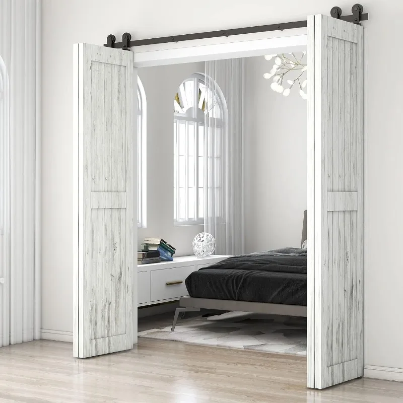 80" Bi-Folding Sliding Barn Door Hardware Kit for 4 Doors,Slide Smoothly Quietly,Black Track Top Mount Roller,No Door