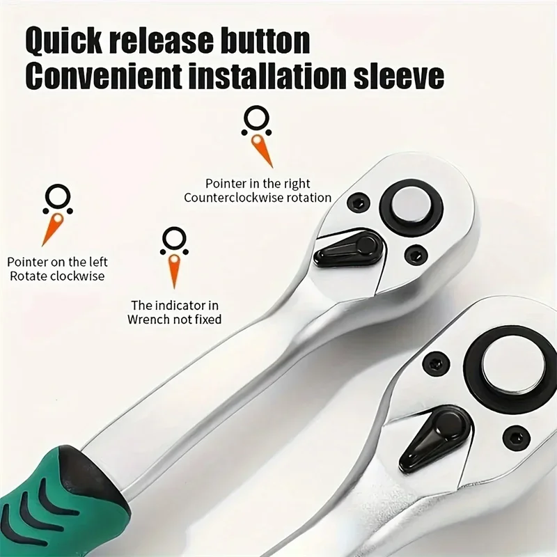 CRV Ratchet Spanner Set 3/8 Drive 24 Teeth Socket Wrench for Automotive Mechanic Car Repair Garage Workshop DIY Hand Tools