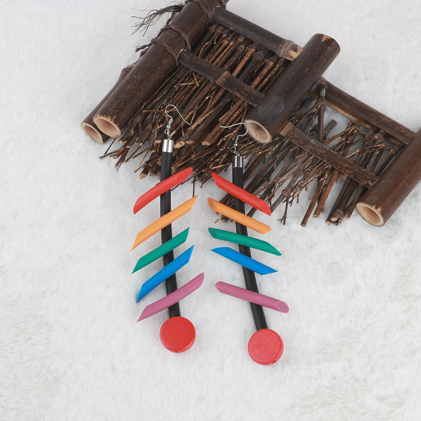 New Handmade Colorful Tassel Long Rubber Earrings Bohemian Style Metal Ear Hook Fashion Matching Women Ethnic Retro Earrings