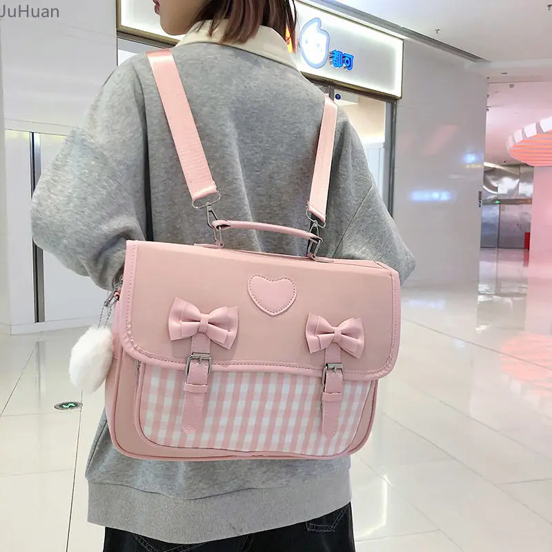 2025 New College Wind Bow Crossbody Bags Japanese JK Uniform Backpacks for Women Sweet Heart Lolita Handbags Teenage Girls
