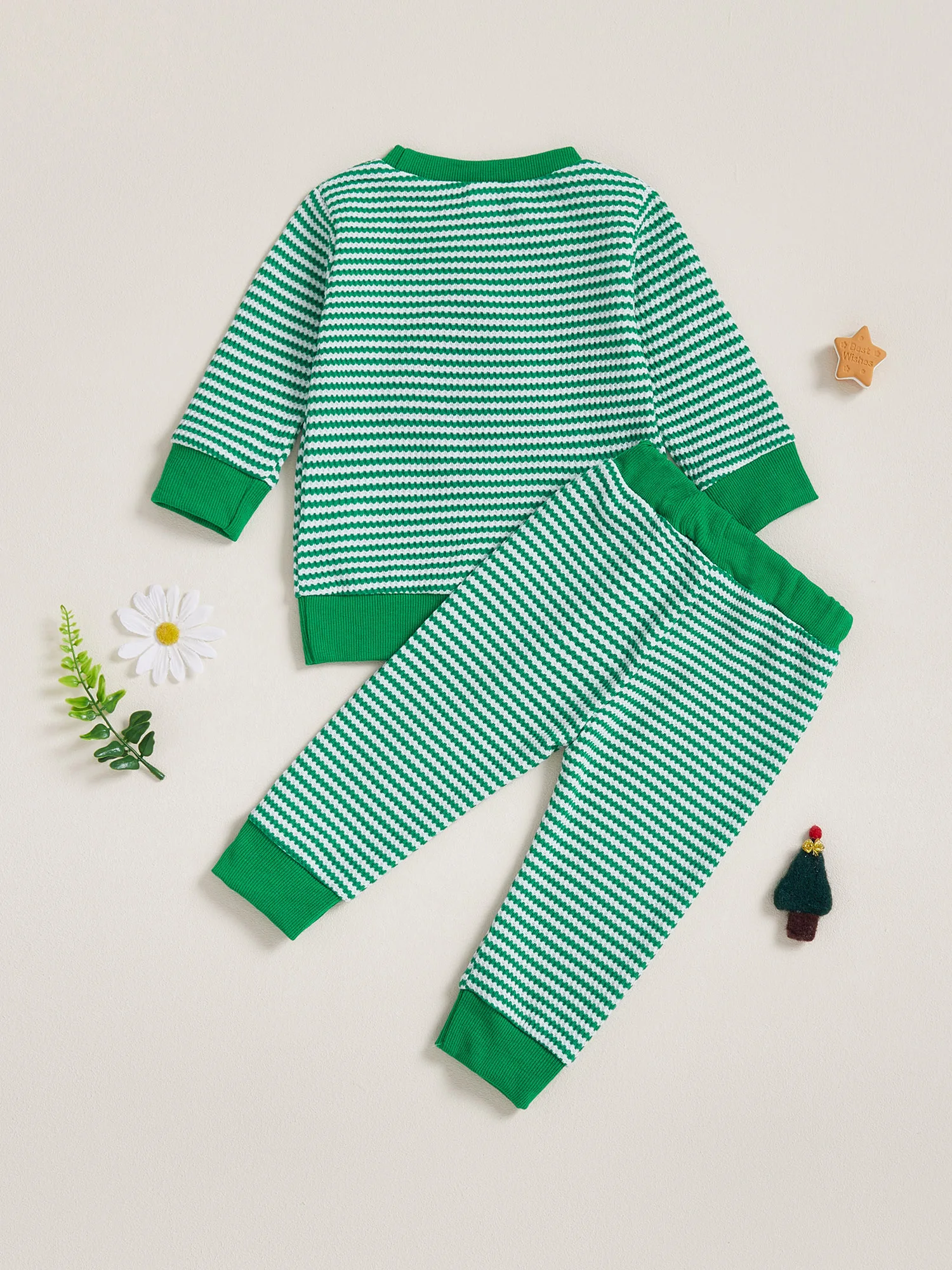 Boys Christmas 2Pcs Outfits Long Sleeve Crew Neck Santa Claus Print Tops Striped Pants Sets for Holiday Party Wear