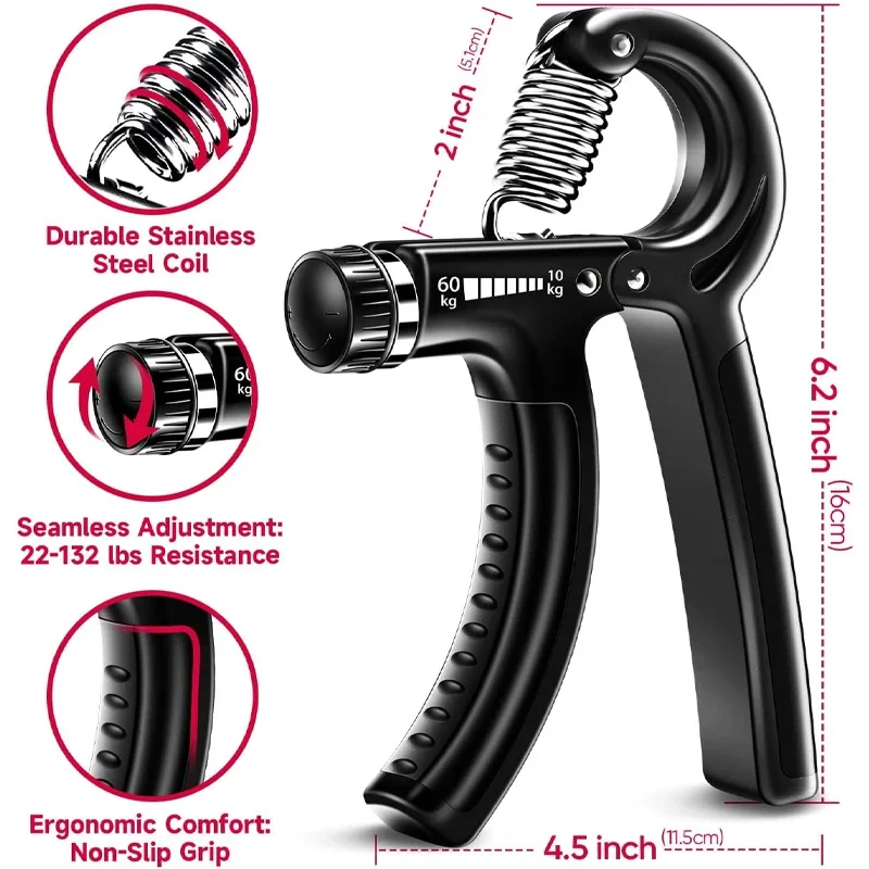 Hand Grip Strengthener Kit Grip Strengthener Forearm Grip Strength Trainer Strengthener Kit - 5 Pack Adjustable Resistance