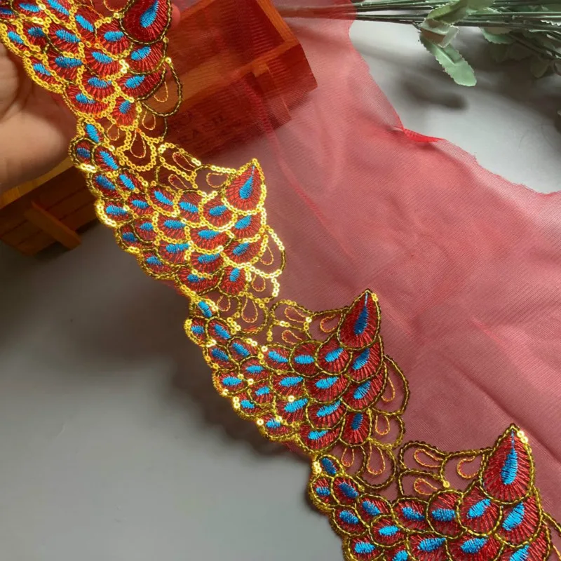 2 yards Red flower High Quality Beautiful Mesh embroidery lace Trim Handmade DIY needlework sewing Doll lace Dress lace fabric