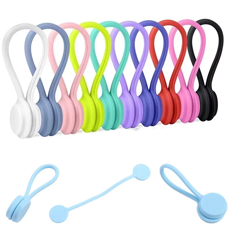Reusable Magnetic Cable Silicone Ties Table Organizer Winding Device For Bundling Stuff Headphone Cord Book Marker Fridge Magnet