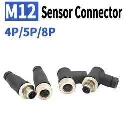 1pcs M12 Sensor Connector 4pin 5pin M12-8 Waterproof Male&female Plug Screw Threaded Coupling A Code Sensor Connectors