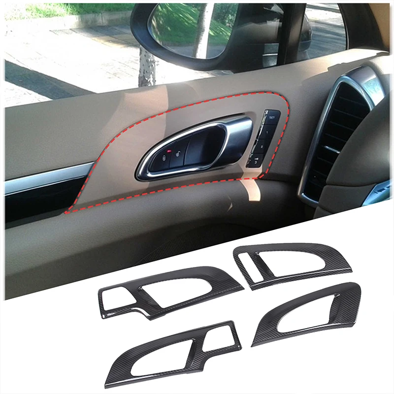 Real Carbon Fiber Car Inner Door Handle Frame Cover Decoration Sticker Trim For Porsche Cayenne 2011-2017 Interior Accessories