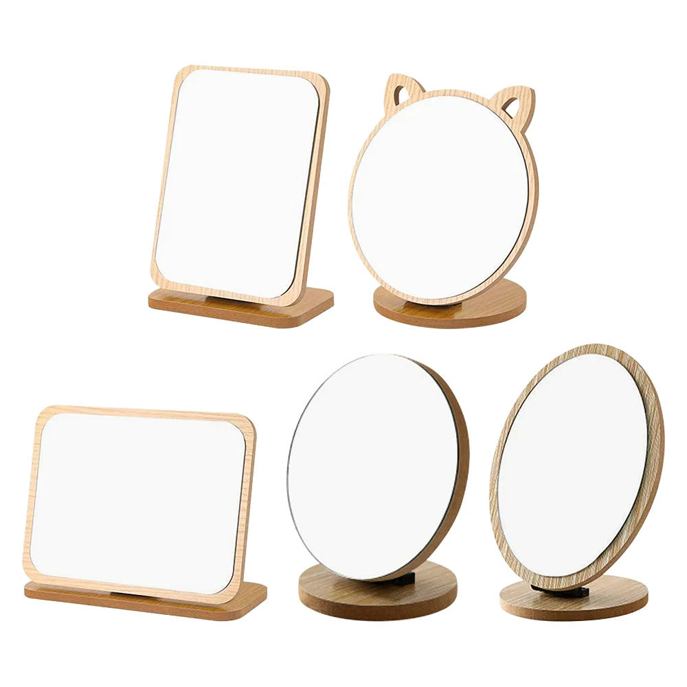 간단한 나무 화장대 거울 단면 접이식 디자인 메이크업 거울 회전식 HD 데스크탑 거울 디자인 가정용으로 완벽함
