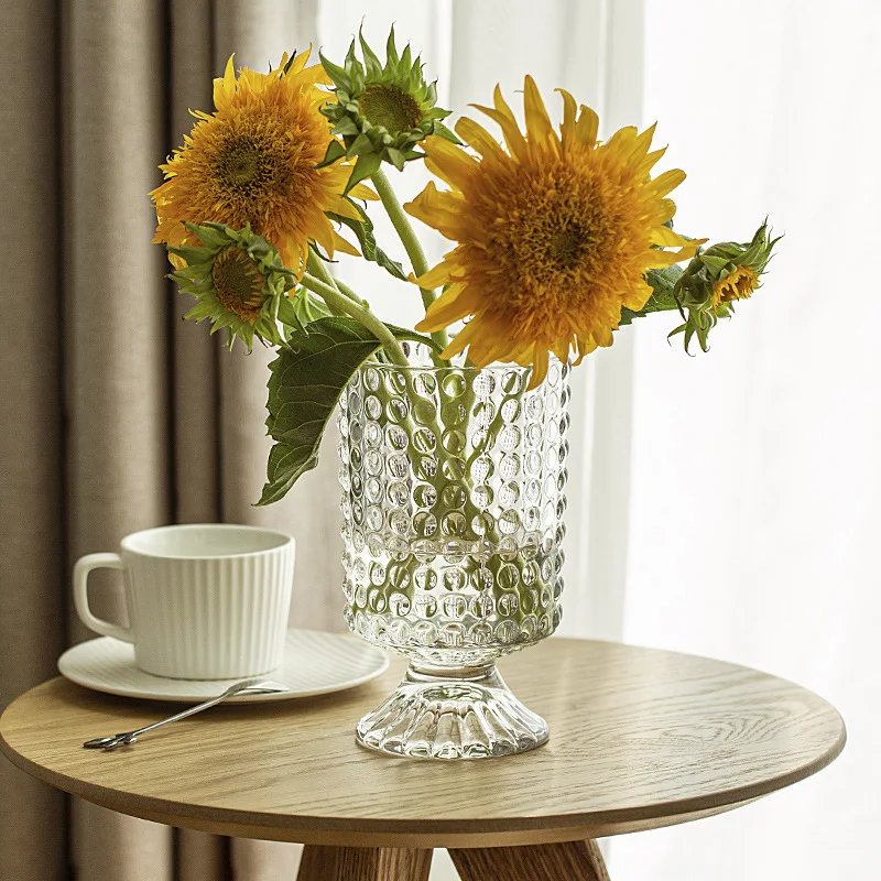 Light Luxury Fashion Relief Glass Vase Hydroponic Water Raising Flower Arrangement Living Room Ornament Home Decor Accessories