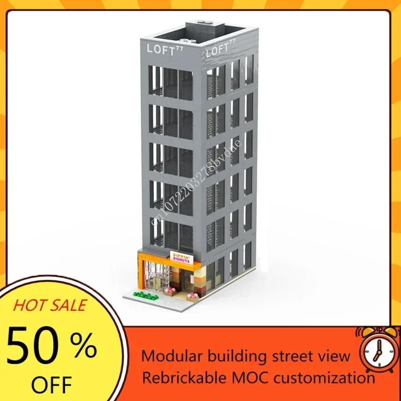 

819 деталей LOFT 77 & Dippin' Donuts: Модульный конструктор MOC, креативная модель уличной сцены, архитектурный набор для сборки, игрушка-подарок