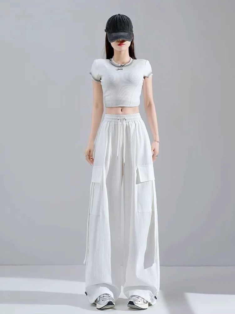 

Summer 2026 Trending Women's Cargo Pants High Waisted Wide Leg Pure Color Fast Drying Business Casual Chic
