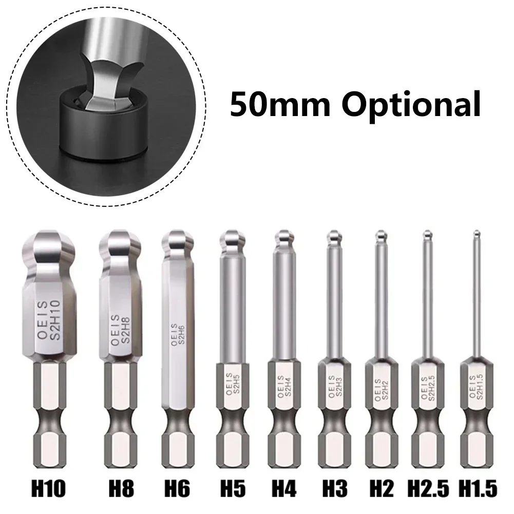 50mm Hex Screwdriver Bit Ball End Long Magnetic Driver Bit Ball Head Driver Bit Hand H1.5 H2.5 H3 H4 H5 H6 H8 H10